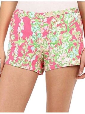 💕Lilly Pulitzer Flamingo Pink Floral Southern Charm Side zip Adie Shorts 0💕